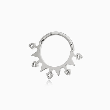Titanium Sunburst Round Gem Front Facing Hinged Segment Clicker