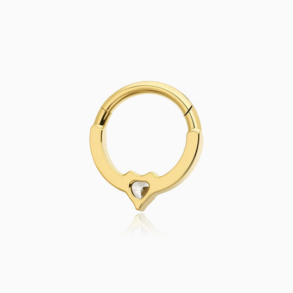 18Kt Gold PVD Titanium Heart and Round Gem Front Facing Hinged Segment Clicker