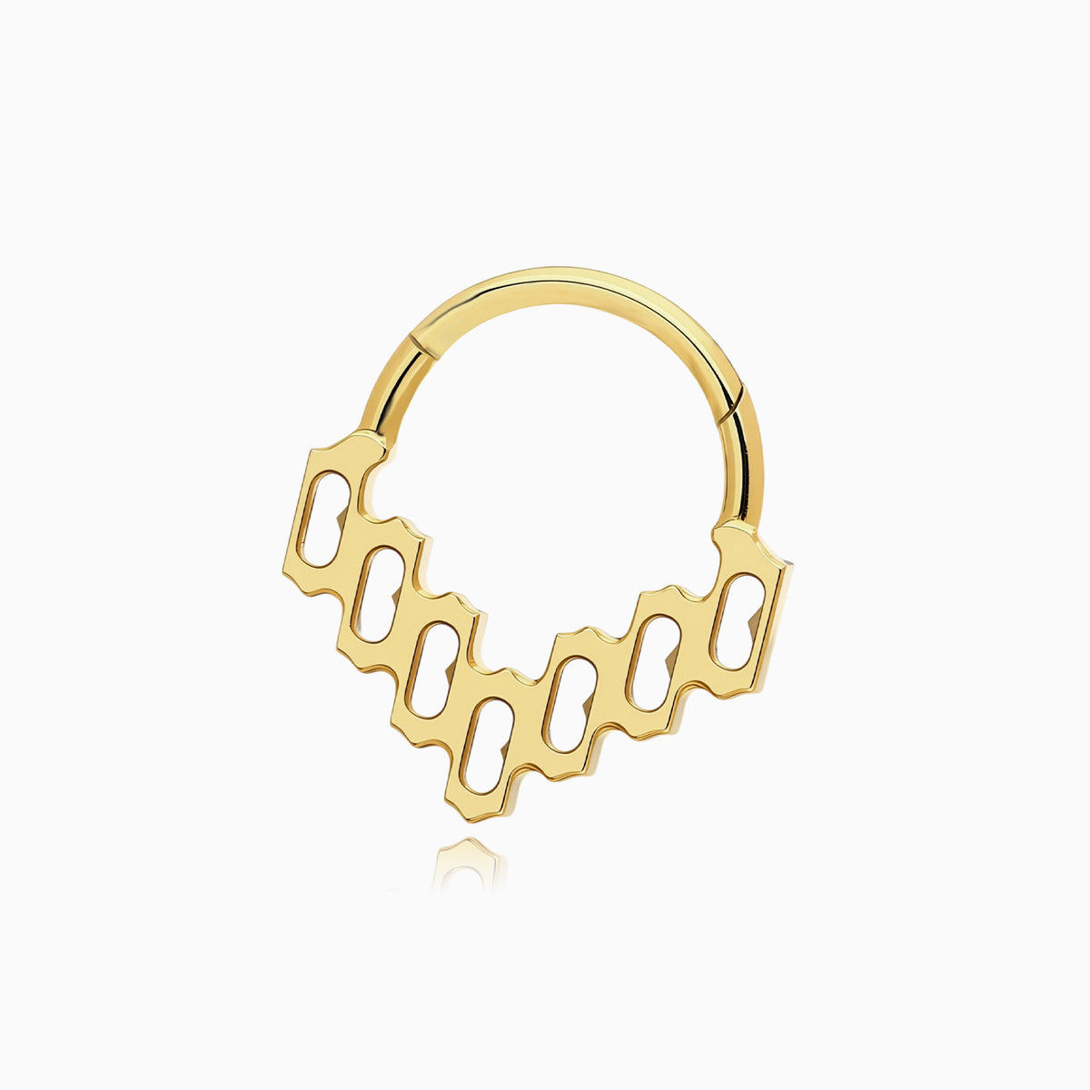 18Kt Gold PVD Titanium Baguette Gem Cluster V-Shape Front Facing Hinged Clicker