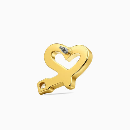 18K Gold PVD Titanium Internally Threaded CZ Heart Ribbon Top