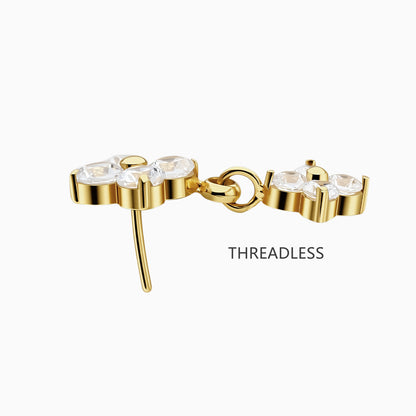 18Kt Gold PVD Titanium Threadless Dangle Four-Stone Cluster Top