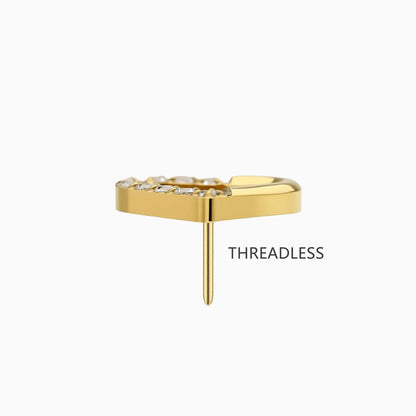 18Kt Gold PVD Titanium Threadless Half-Pave Heart Top