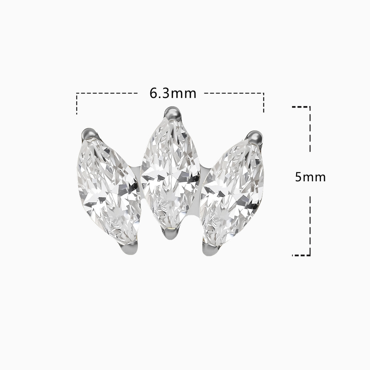 Titanium Threadless Triple Marquise Fan Gem Top