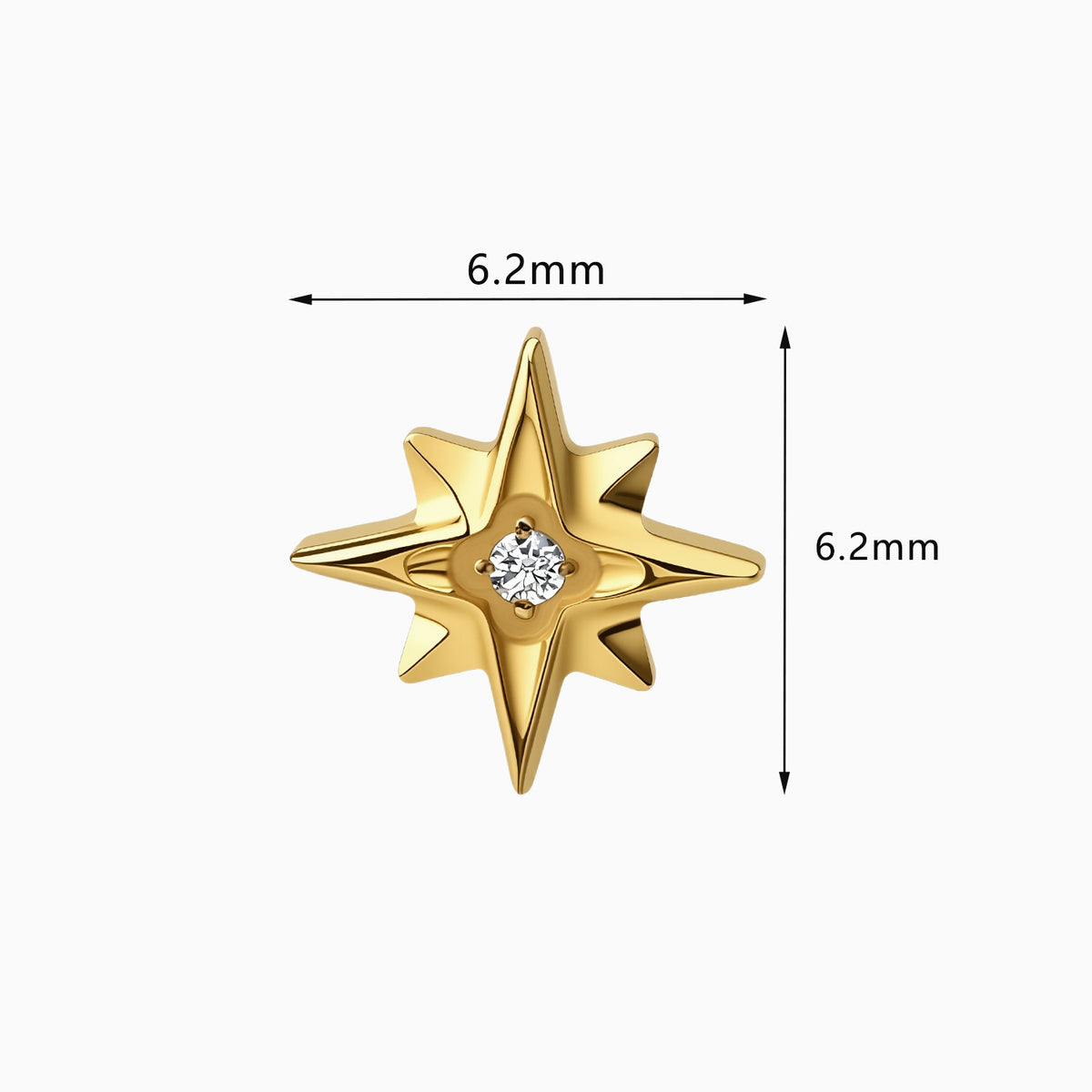 18Kt Gold PVD Titanium Threadless Eight-Point Star Gem Top