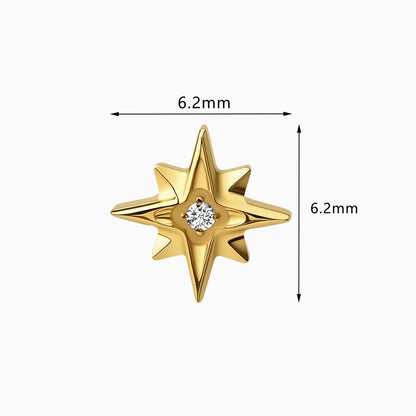 18Kt Gold PVD Titanium Threadless Eight-Point Star Gem Top