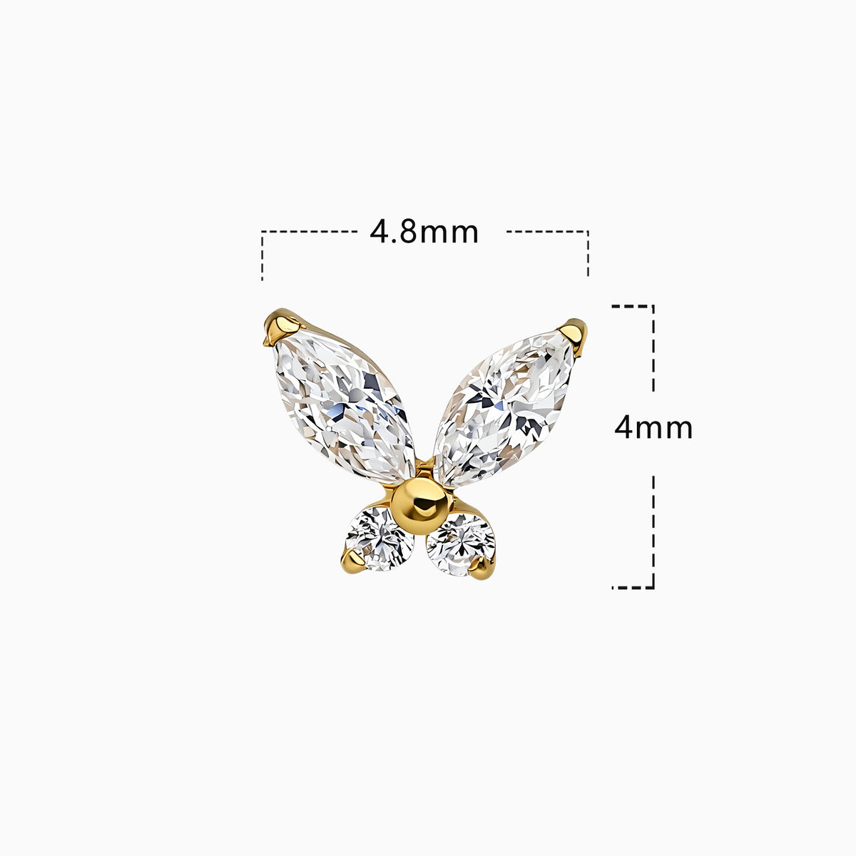 18Kt Gold PVD Titanium Threadless Butterfly Gem Top