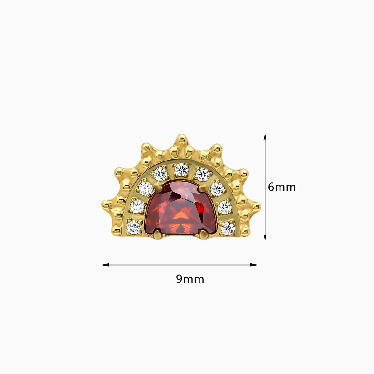 18K Gold PVD Titanium Internally Threaded Red CZ Sunburst Top