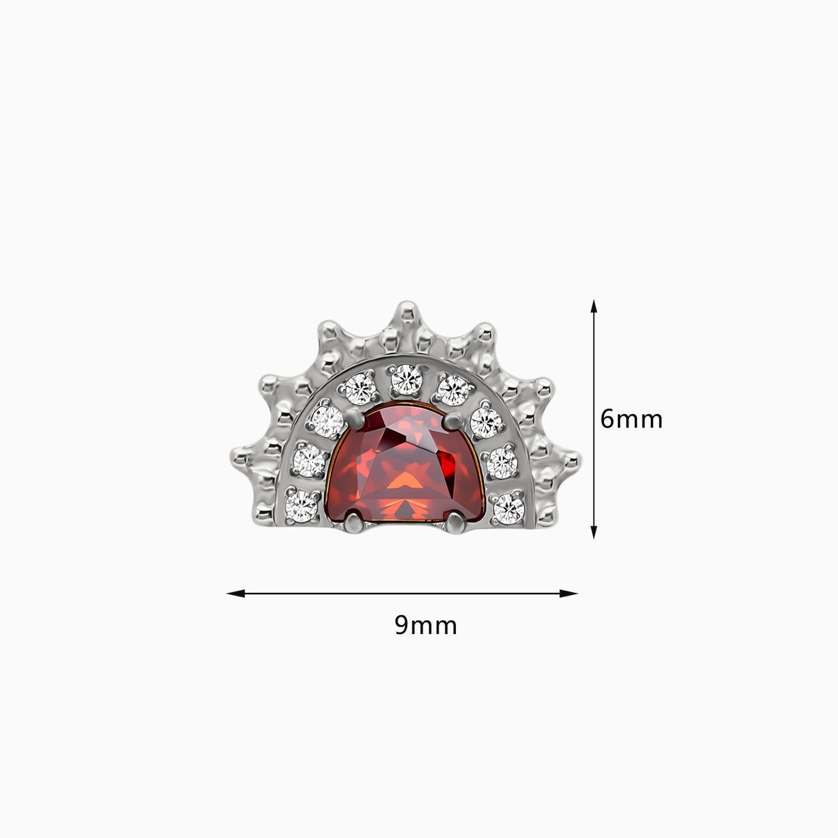 Titanium Internally Threaded Red CZ Sunburst Top