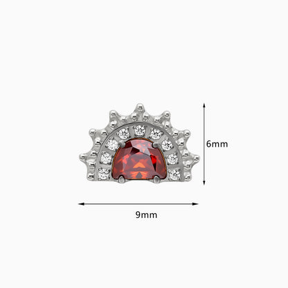Titanium Internally Threaded Red CZ Sunburst Top