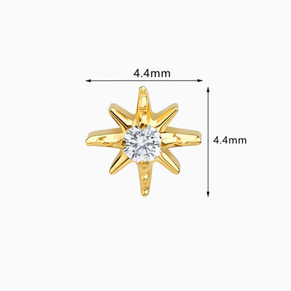 18Kt Gold PVD Titanium Threadless Eight-Point Star Gem Top.