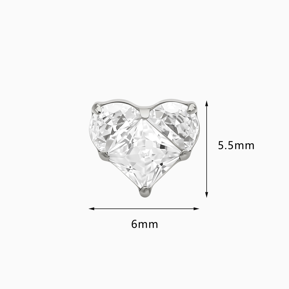 Titanium Threadless Prong-Set 3-Stone Heart Shape Cluster Top