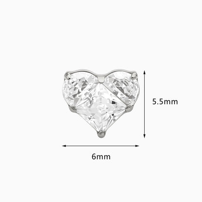 Titanium Threadless Prong-Set 3-Stone Heart Shape Cluster Top