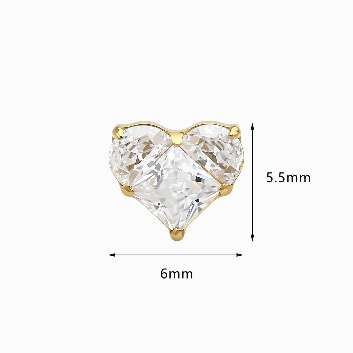 18Kt Gold PVD Titanium Threadless Prong-Set 3-Stone Heart Shape Cluster Top