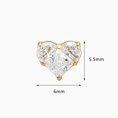18Kt Gold PVD Titanium Threadless Prong-Set 3-Stone Heart Shape Cluster Top