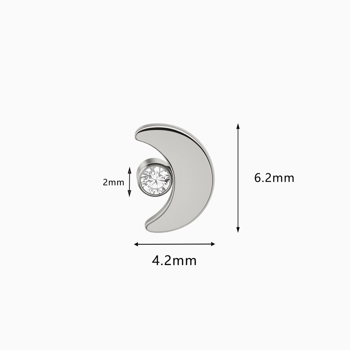 Titanium Threadless Crescent Moon with Bezel-Set Gem Top