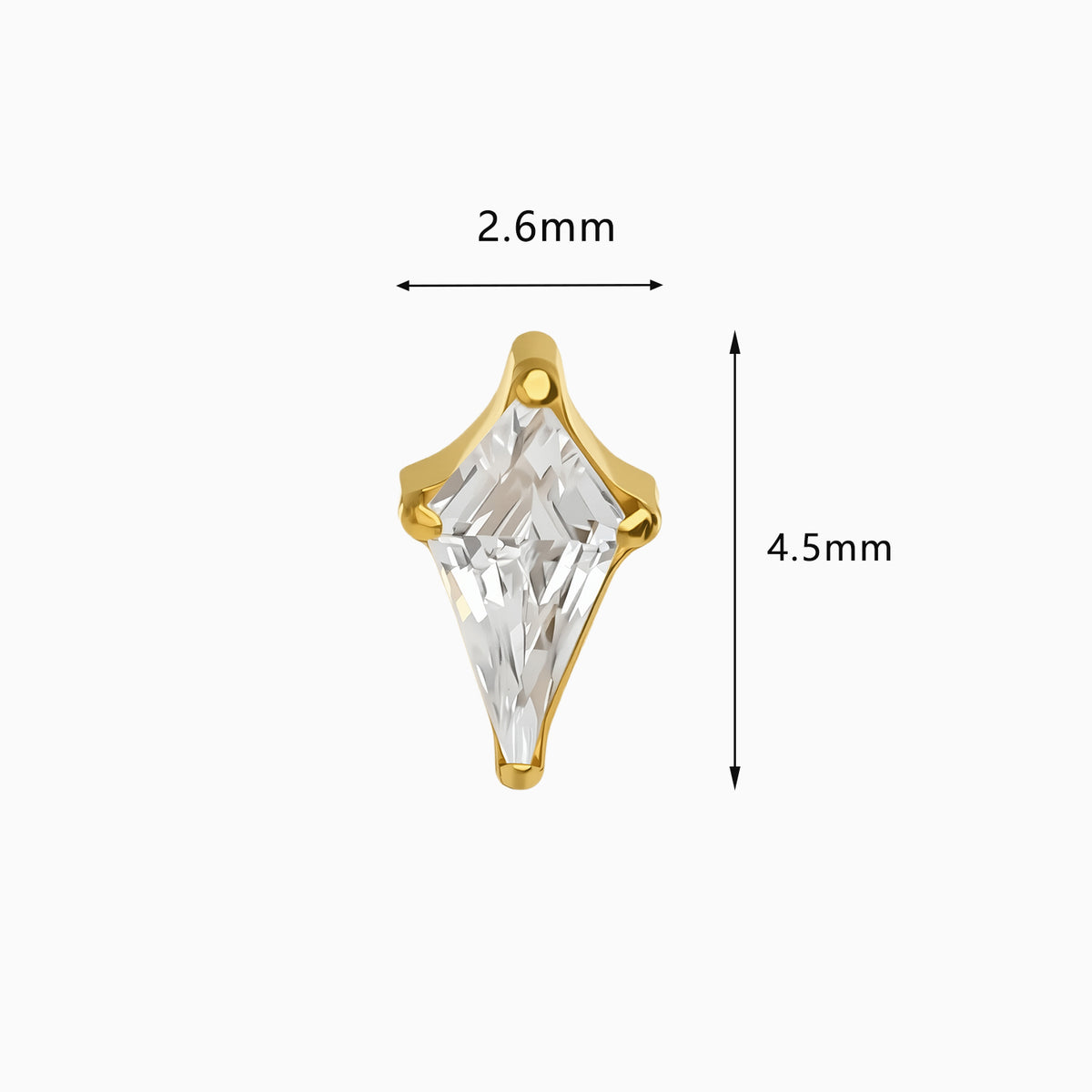 18Kt Gold PVD Titanium Threadless Kite Cut Gem Top.