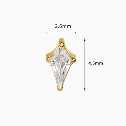 18Kt Gold PVD Titanium Threadless Kite Cut Gem Top.