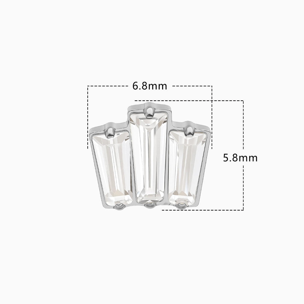 Titanium Threadless 3-Stone Baguette Decorative End