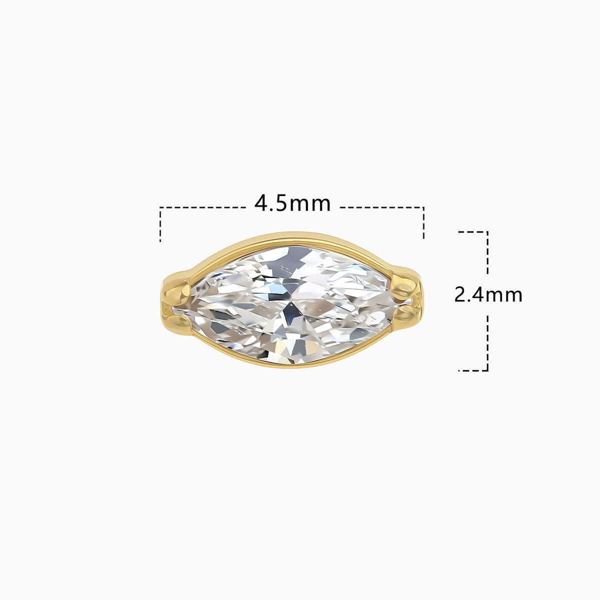 24Kt Gold PVD Titanium Threadless Marquise Bezel-Set Gem Top