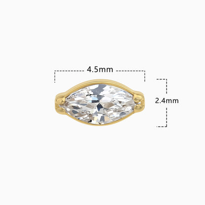 24Kt Gold PVD Titanium Threadless Marquise Bezel-Set Gem Top