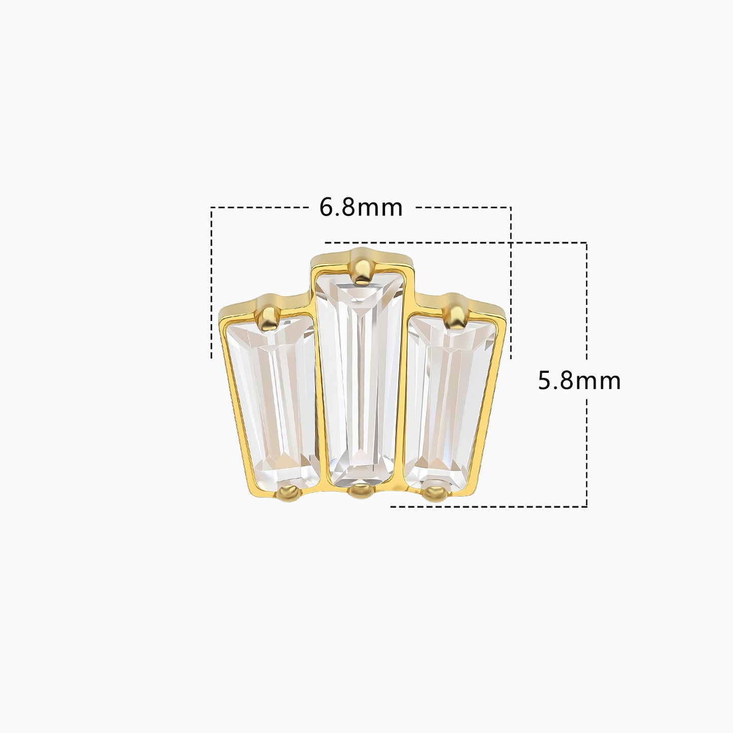 24Kt Gold PVD Titanium Threadless 3-Stone Baguette Decorative End