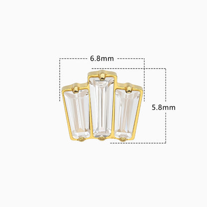 24Kt Gold PVD Titanium Threadless 3-Stone Baguette Decorative End