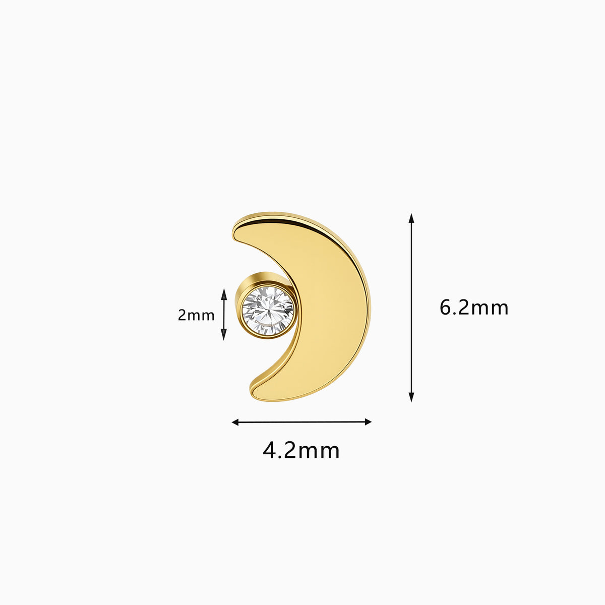 18Kt Gold PVD Titanium Threadless Crescent Moon with Bezel-Set Gem Top