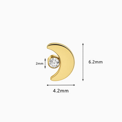 18Kt Gold PVD Titanium Threadless Crescent Moon with Bezel-Set Gem Top