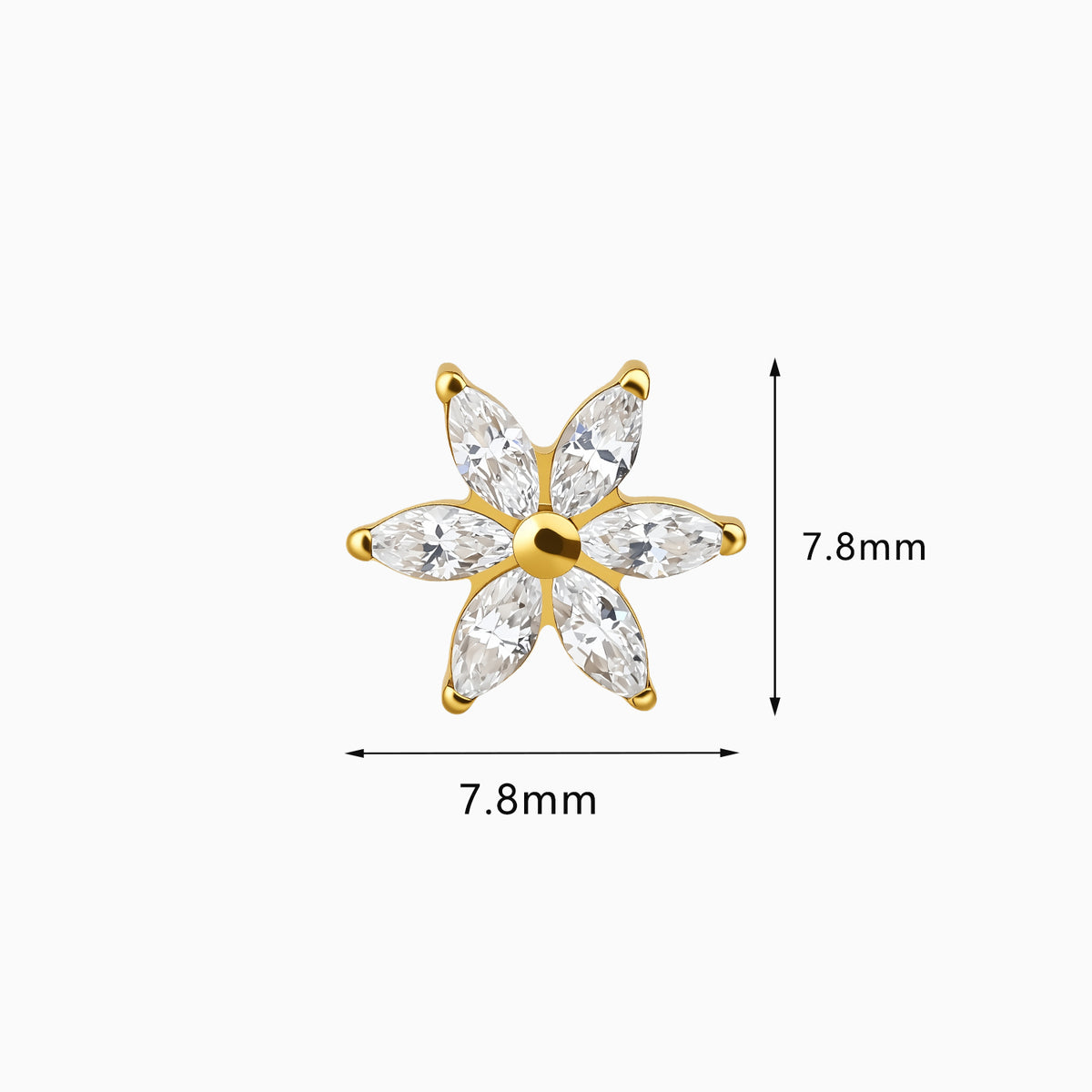 18Kt Gold PVD Titanium Threadless Six-Petal Flower Gem Top.