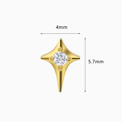 18Kt Gold PVD Titanium Threadless Four-Point Star Gem Top