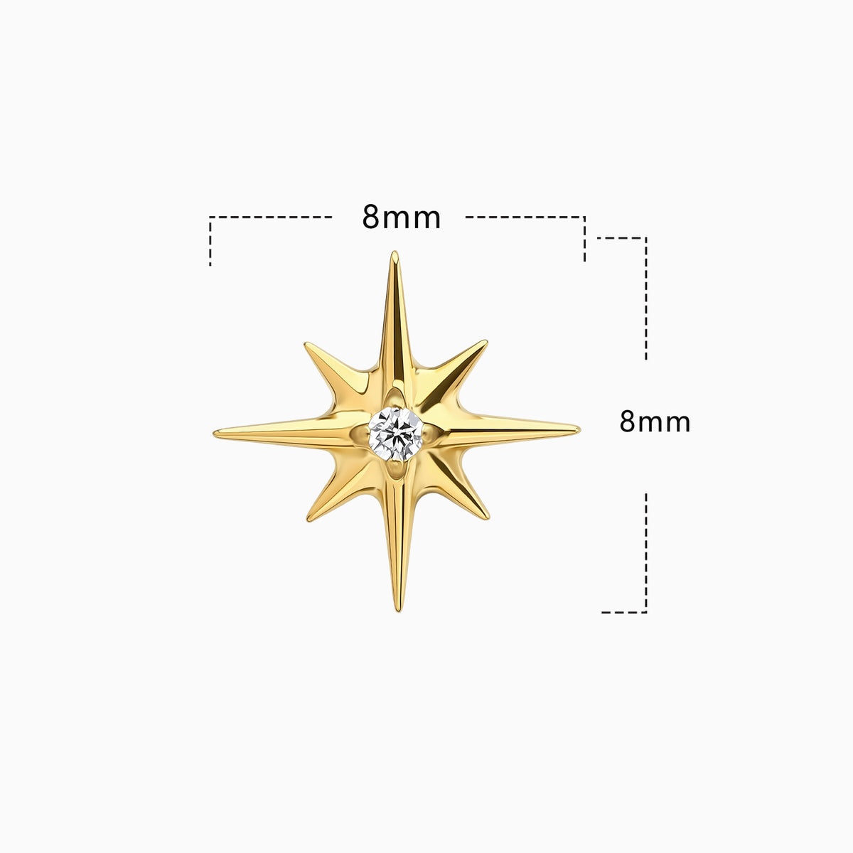 24Kt Gold PVD Titanium Threadless North Star Gem Top.