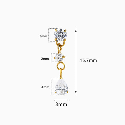 18Kt Gold PVD Titanium Threadless Dangle Gem Top