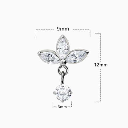 Titanium Threadless Triple Marquise Leaf with Hanging Gem Top