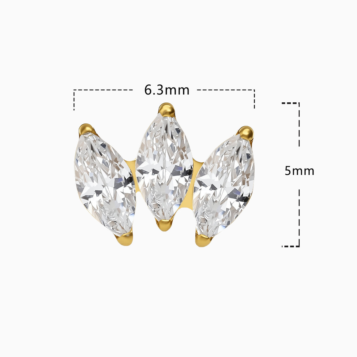 18Kt Gold PVD Titanium Threadless Triple Marquise Fan Gem Top