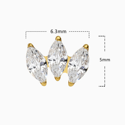18Kt Gold PVD Titanium Threadless Triple Marquise Fan Gem Top