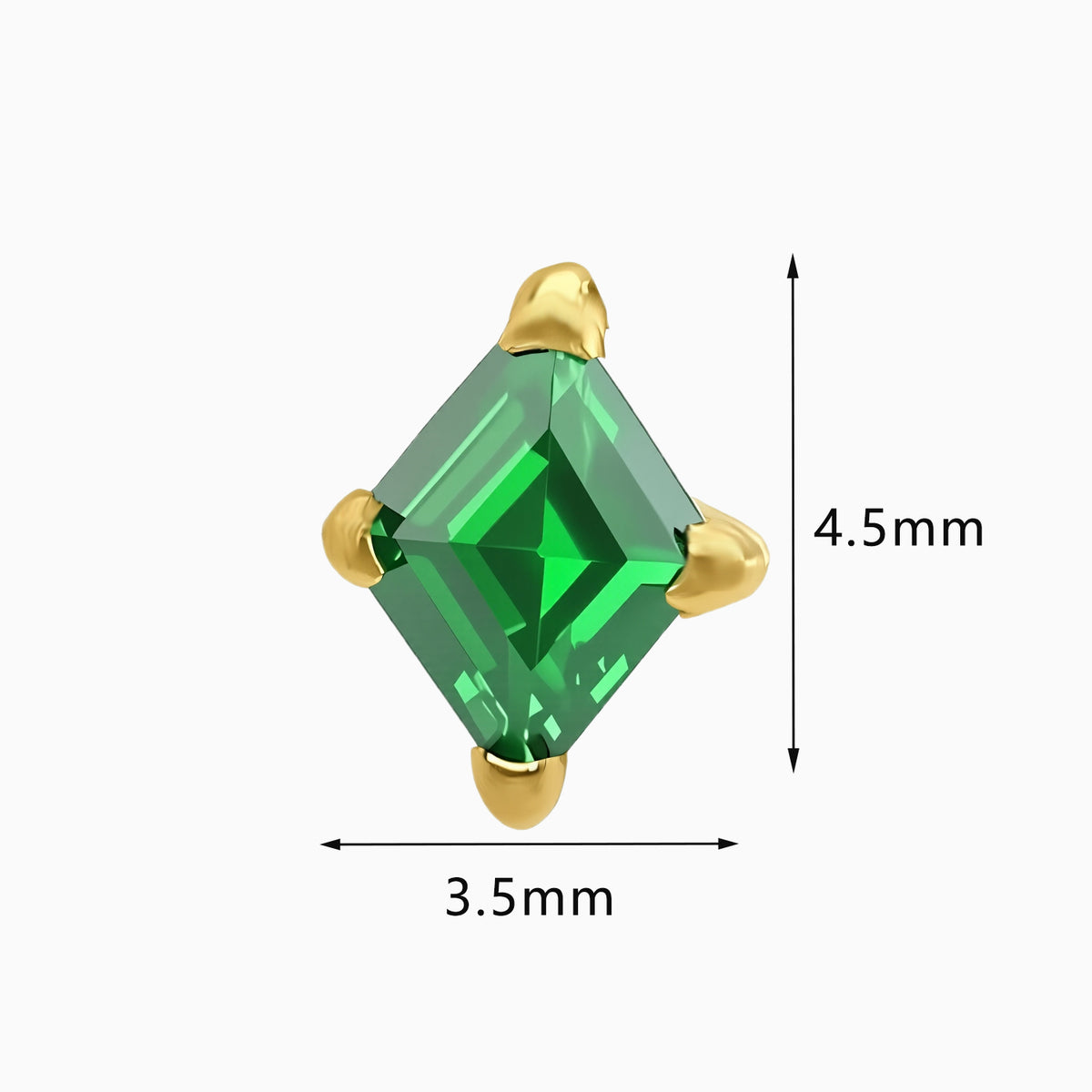 18Kt Gold PVD Titanium Threadless Synthetic Emerald Lozenge Top