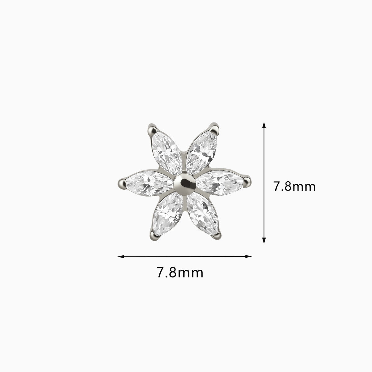 Titanium Threadless Six-Petal Flower Gem Top.