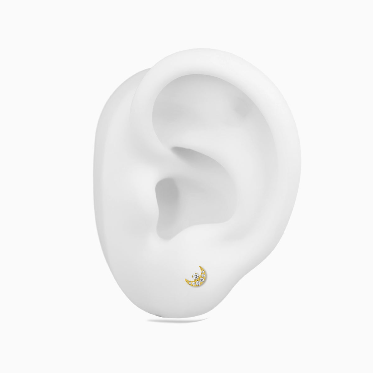 18Kt Gold PVD Titanium Threadless Celestial Moon CZ Top