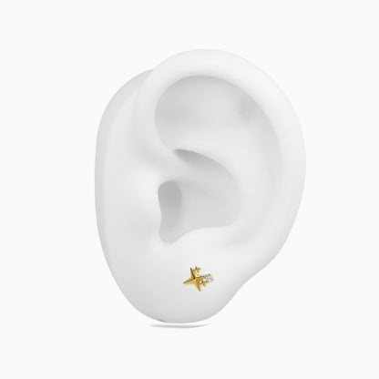 24Kt Gold PVD Titanium Threadless Shooting Star CZ Top