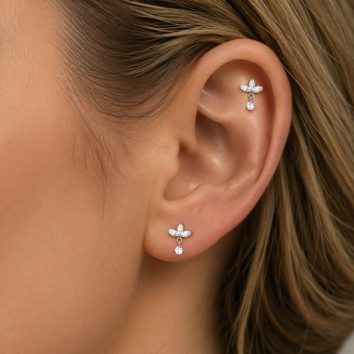 Titanium Threadless Triple Marquise Leaf with Hanging Gem Top