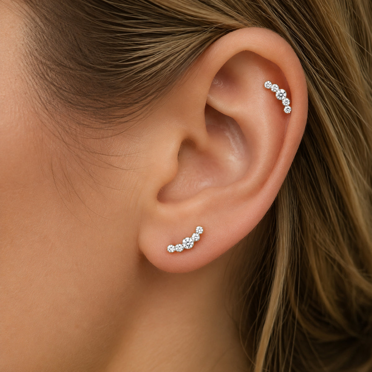 Titanium Threadless Curved 5-Stone Prong Set Gem Top