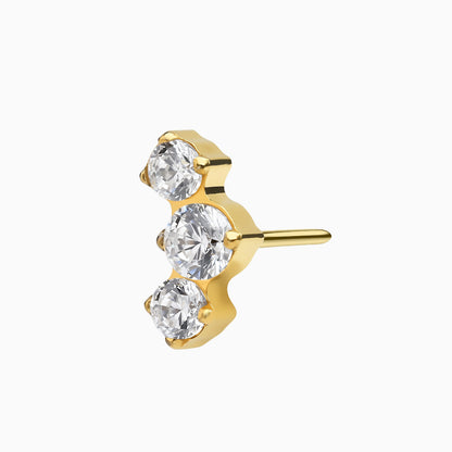 ASTM F-136 Titanium 3-Stone Curved Cluster | 24Kt Gold PVD | Threadless Top