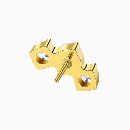 ASTM F-136 Titanium 3-Stone Curved Cluster | 24Kt Gold PVD | Threadless Top