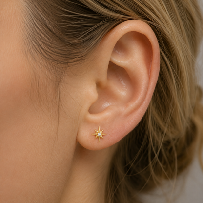24Kt Gold PVD Titanium Threadless North Star Gem Top.