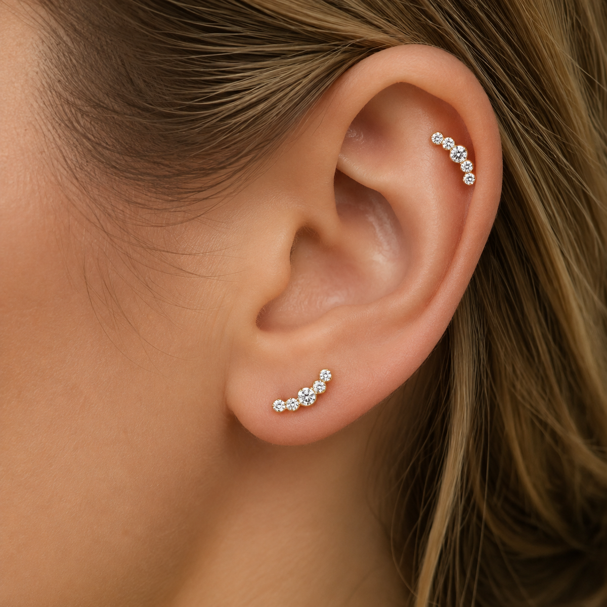 24Kt Gold PVD Titanium Threadless Curved 5-Stone Prong Set Gem Top